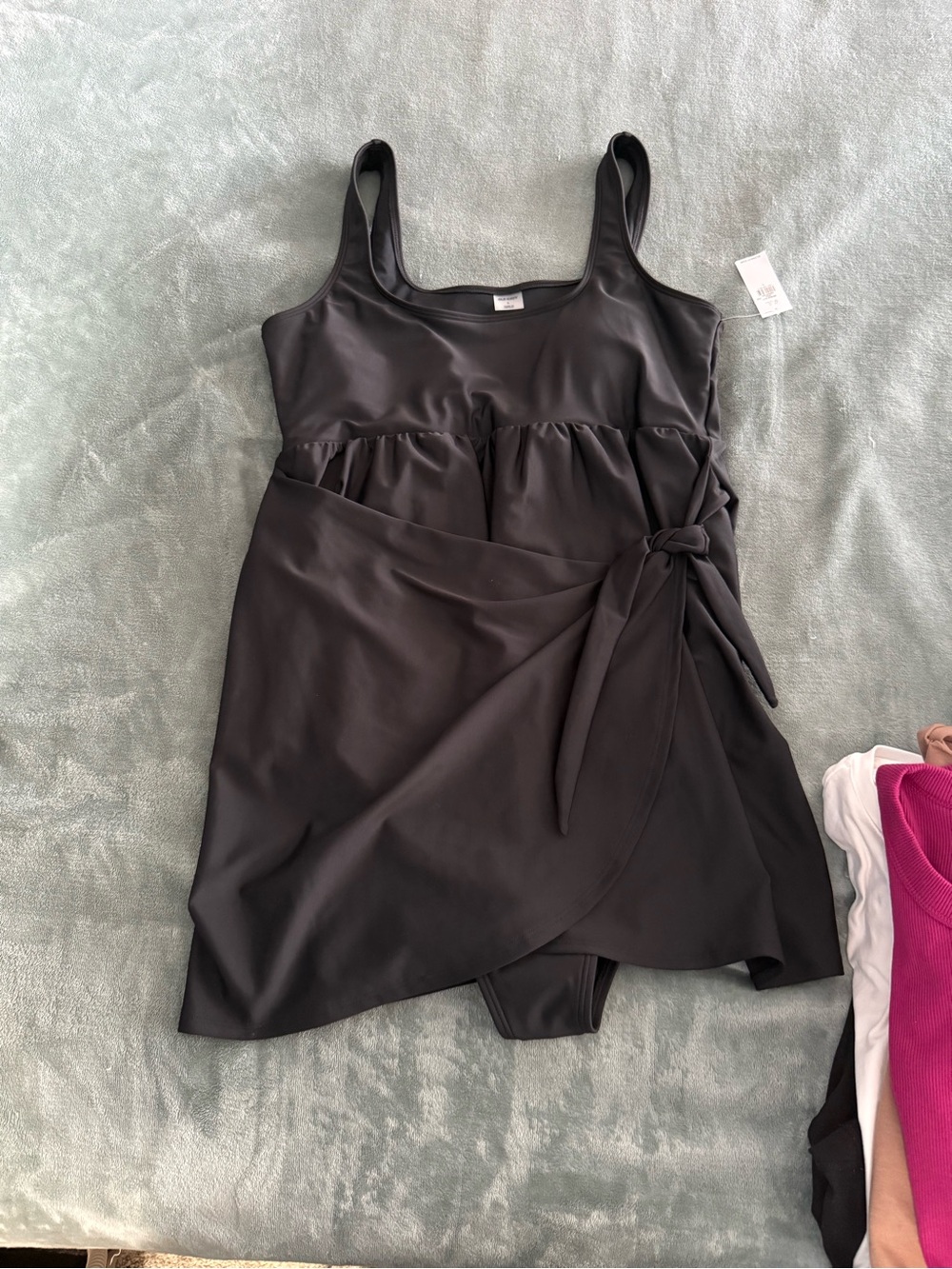 Black Women's maternity Swimdress with Side Tie